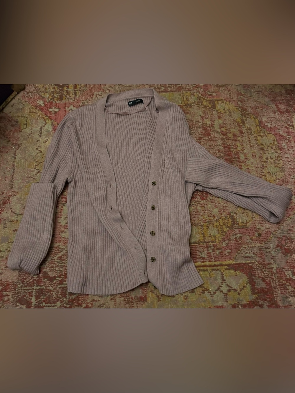 GAP Women's Ribbed Button-Front Cardigan Light Purple size Large